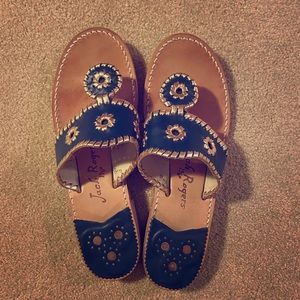 Jack Rogers “Jack’s Flat Sandal” in blue & gold